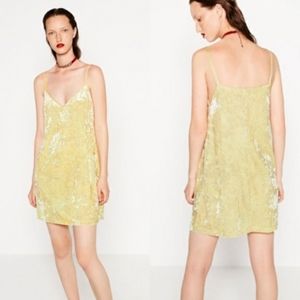 Zara Yellow Velvet Spaghetti Strap Dress Size M